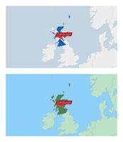 Scotland map with pin of country capital. Two types of Scotland map with neighboring countries. vector