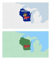 Wisconsin map with pin of country capital. Two types of Wisconsin map with neighboring countries. vector