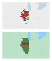 Illinois map with pin of country capital. Two types of Illinois map with neighboring countries. vector