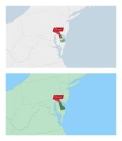 Delaware map with pin of country capital. Two types of Delaware map with neighboring countries. vector
