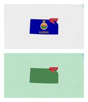 Kansas map with pin of country capital. Two types of Kansas map with neighboring countries. vector