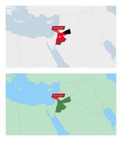 Jordan map with pin of country capital. Two types of Jordan map with neighboring countries. vector