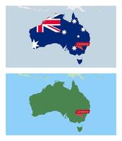 Australia map with pin of country capital. Two types of Australia map with neighboring countries. vector