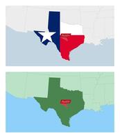 Texas map with pin of country capital. Two types of Texas map with neighboring countries. vector