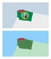 Washington map with pin of country capital. Two types of Washington map with neighboring countries. vector