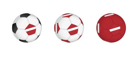 Collection football ball with the Latvia flag. Soccer equipment mockup with flag in three distinct configurations. vector