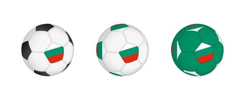 Collection football ball with the Bulgaria flag. Soccer equipment mockup with flag in three distinct configurations. vector