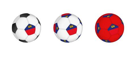Collection football ball with the Liechtenstein flag. Soccer equipment mockup with flag in three distinct configurations. vector