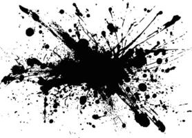 A dynamic black ink splatter or blot with various droplets and streaks, isolated on a white background. vector
