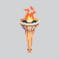 Roman Greek Torch Fire Icon pixelated for the pixel art game and icon for website and game. old school retro. vector