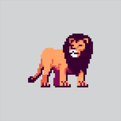 Carnivore Lion Beast Animal Icon pixelated for the pixel art game and icon for website and game. old school retro.