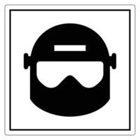 Simple Black Icon of a Protective Helmet and Face Shield in Square Format vector