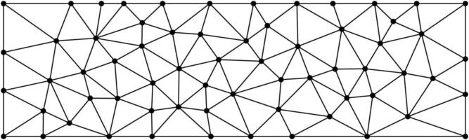 Abstract black and white triangulated mesh pattern with connected nodes, resembling a network or wireframe structure. vector