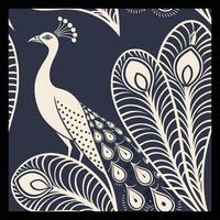 a peacock and leaves on a dark background vector
