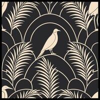 a bird and palm tree pattern on a black background vector
