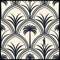 a pattern with palm trees and a man walking vector