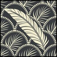 a black and white pattern with a feather on it. vector