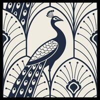 a peacock is standing on a black and white background vector