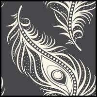 a black and white pattern with a feather on it vector