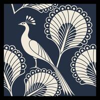 a bird and peacock pattern on a dark blue background vector