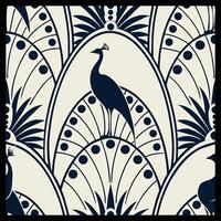 a black and white pattern with peacocks vector