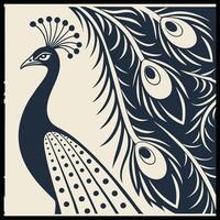 a peacock is standing in front of a black and white background vector