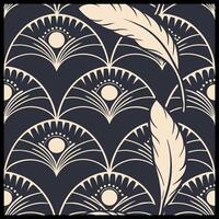 a black and white pattern with a feather on it . vector