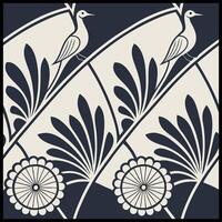 a black and white pattern with birds and flowers vector