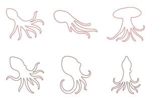 Giant Squid Outline Icon Set vector