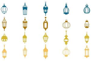 Stylized Islamic Lantern Decoration Icon Set vector