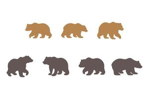 Grizzly Bear Silhouette Icon Set vector