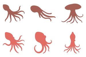 Giant Squid Silhouette Icon Set vector