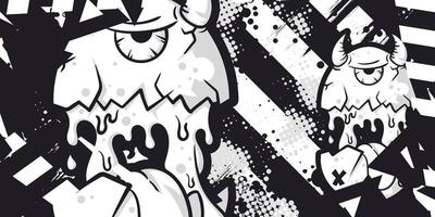 Black and white abstract grunge background with egg monster object vector
