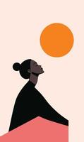 A woman sitting on a wall with an orange sun above her head vector