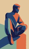A man sitting on a wall with his hands in his pockets vector