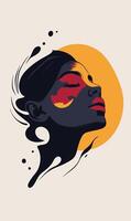 A woman's face with a red and yellow background vector