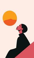 A woman is sitting on a bench with her head up and looking at the sun vector