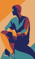 A poster of a man sitting on a rock vector
