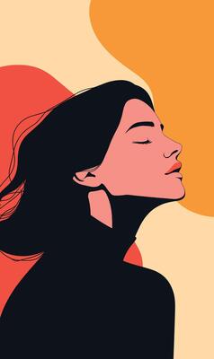 A woman with her eyes closed and her hair blowing in the wind