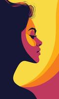 A woman's profile with a sun in the background vector