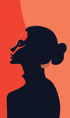 Silhouette of a woman's head with a red and orange background