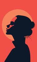 A woman's silhouette is shown in silhouette against a red background vector