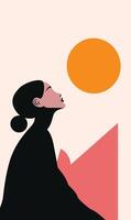 A woman is looking up at an orange sun vector