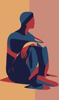 A man sitting on the ground with his hands folded vector