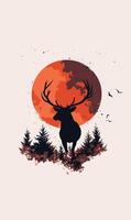 A deer silhouette with a red moon in the background vector