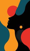 A woman's face is silhouetted against a colorful background vector