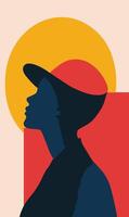 A silhouette of a woman with a hat on her head vector