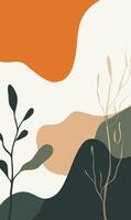A painting of trees and plants on an orange and white background vector