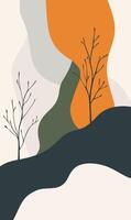 A poster with two trees on a hill vector