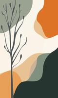 A tree is standing in front of a mountain range vector
